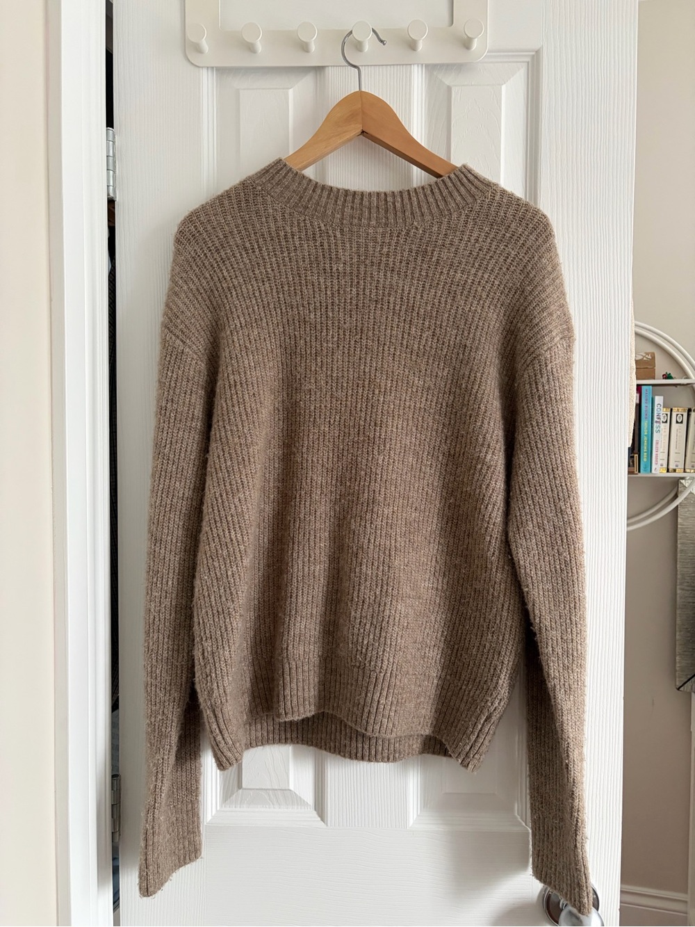 H&M Ribbed Crewneck Sweater in Taupe
